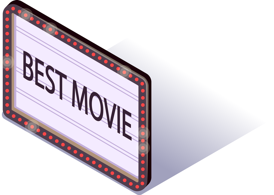 The words ``Best Movie`` on lighted screen sign icon